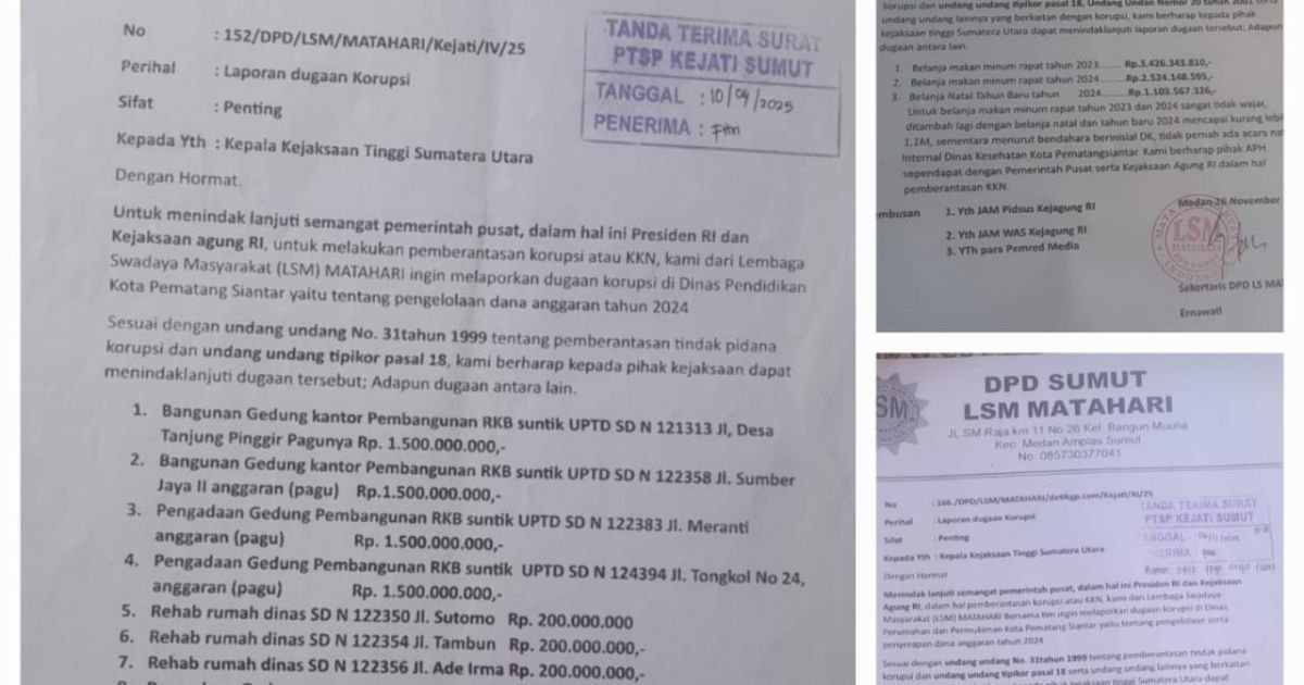 Laporan Dugaan Markup dan Korupsi Disdik Siantar Masih Ditelaah