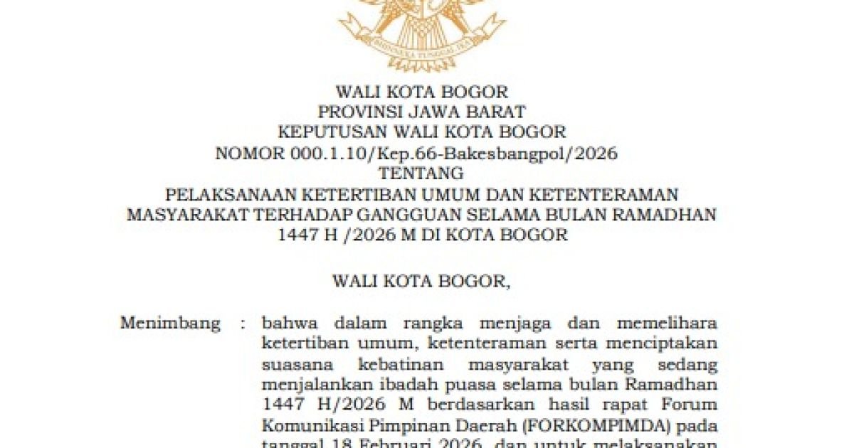 Wali Kota Bogor Tetapkan Aturan Ketertiban Selama Ramadhan 1447 H, THM Wajib Tutup