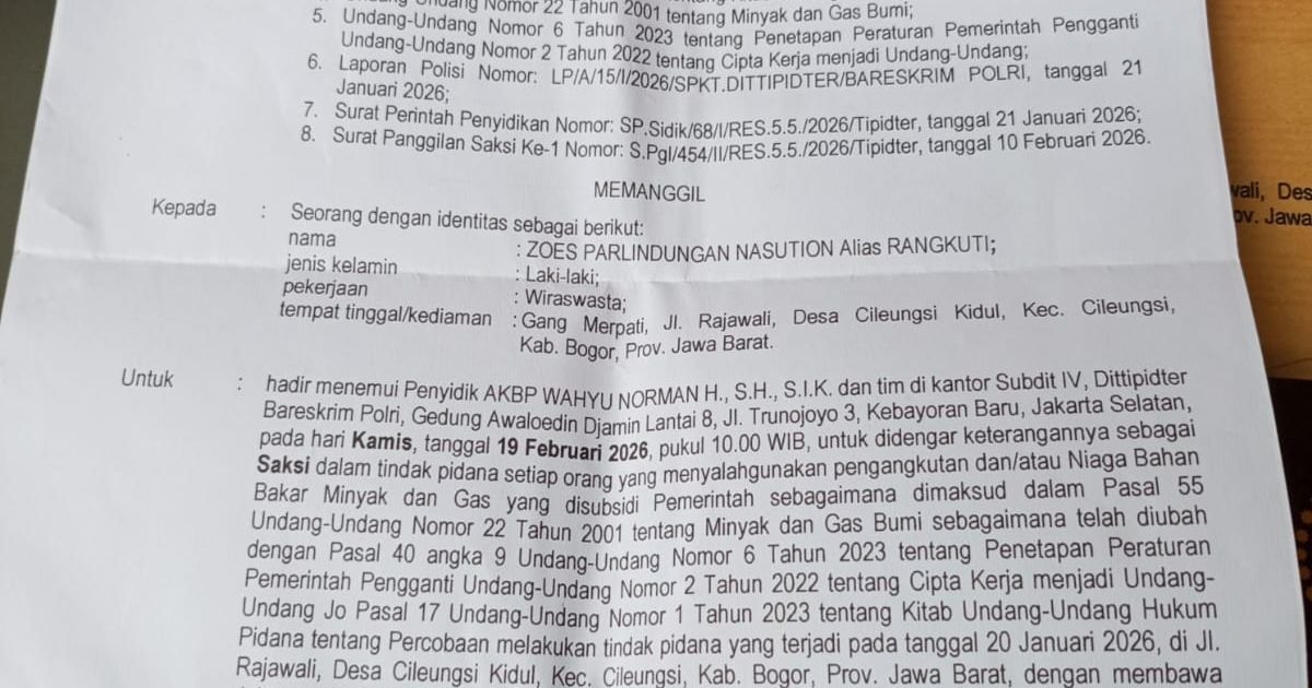 ‎‎Mangkir Dipanggilan Pertama, Tipidter Mabes Polri Terbitkan Panggilan Kedua Rangkuti