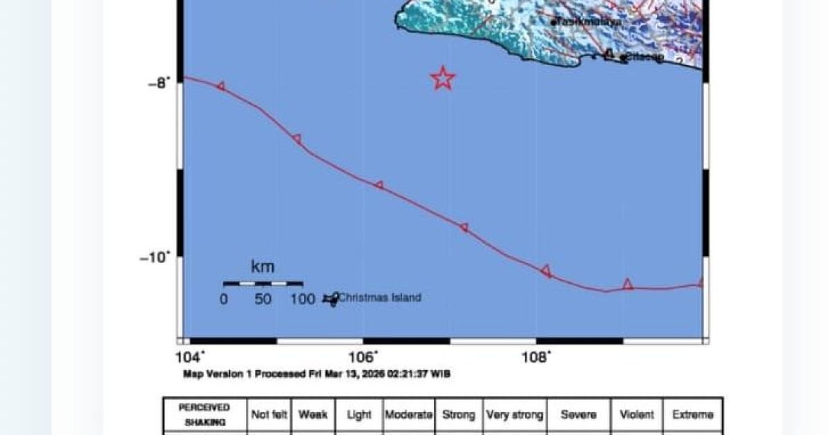 Gempa di Sukabumi 5,4 Magnitudo Kedalaman 43 Kilometer