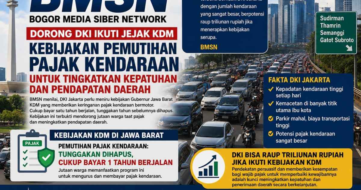 BMSN Dorong DKI Ikuti Jejak KDM, Kebijakan Pemutihan Pajak Kendaraan Dinilai Dongkrak Pendapatan Daerah