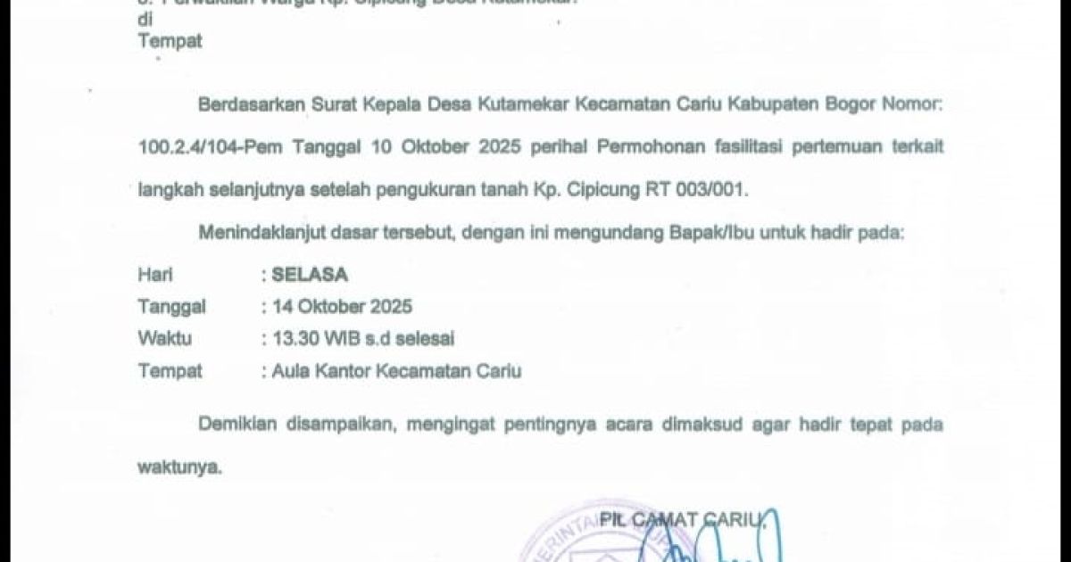 Waspadai Calo..!! Warga Desa Kutamekar Resah surati Pemerintah Tuntut agar Pembayaran Gantirugi lahan untuk Bendungan Cibeet dipercepat