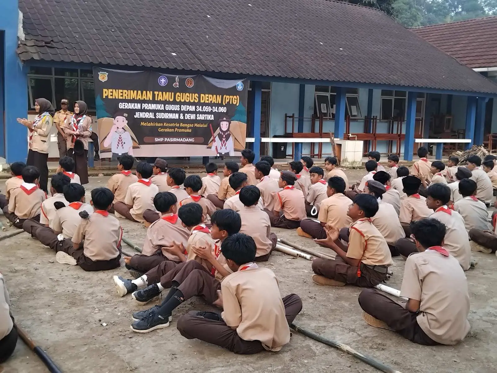 Penerimaan Tamu Gugus Depan (PTG) Gerakan Pramuka Gugus Depan 34.059-34.060 SMP Pasir Madang, Kecamatan Sukajaya